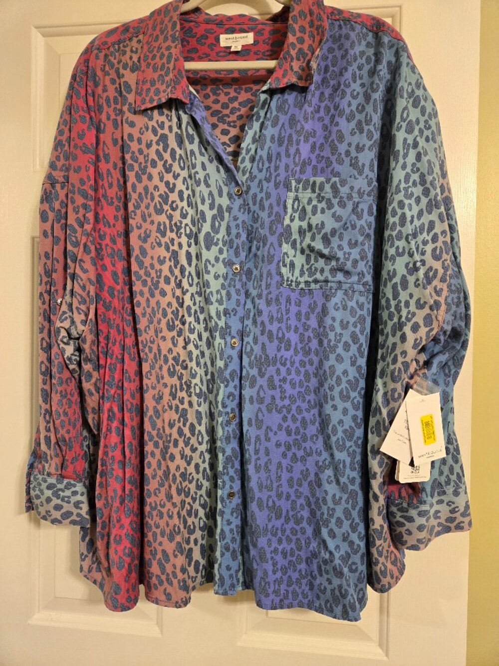 Westbound button down multi color animal tencel shirt